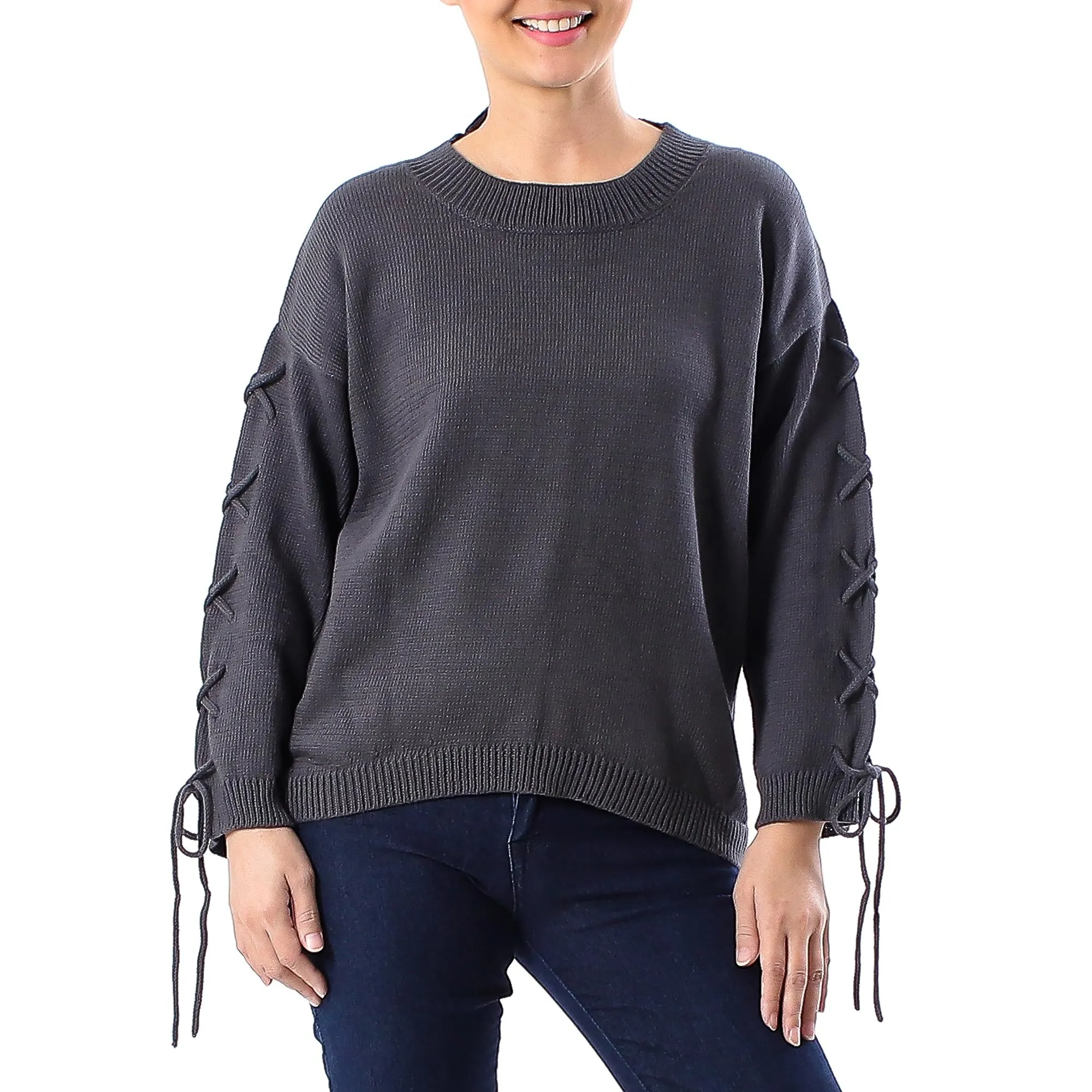 Knit Cotton Pullover in Flint from Thailand - Cool Cross in Flint | NOVICA