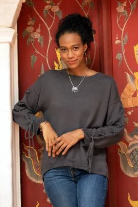 Knit Cotton Pullover in Flint from Thailand - Cool Cross in Flint | NOVICA