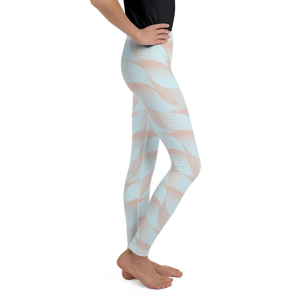 Light Blue & Apricot Wave Youth Leggings