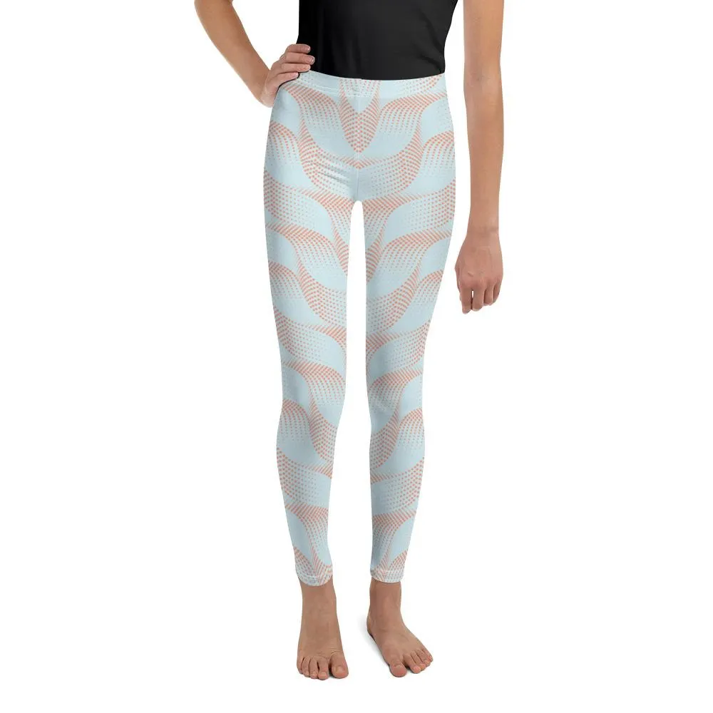 Light Blue & Apricot Wave Youth Leggings