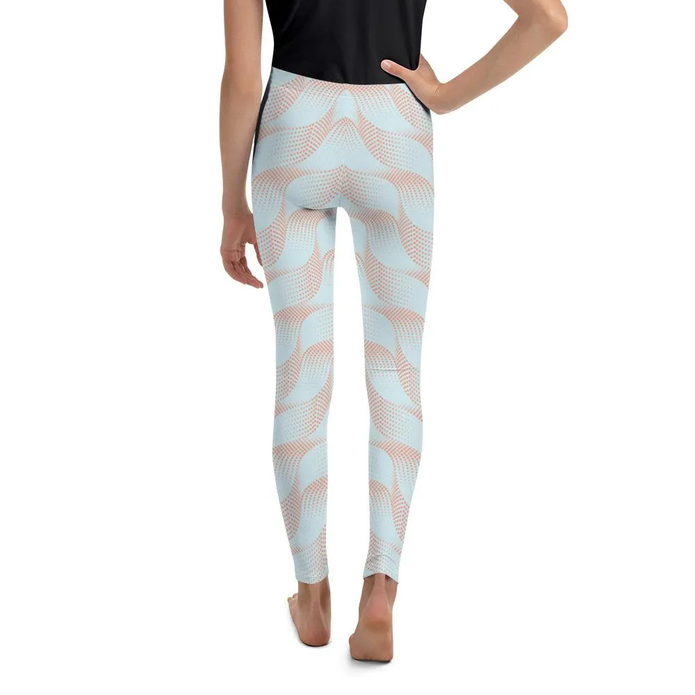 Light Blue & Apricot Wave Youth Leggings