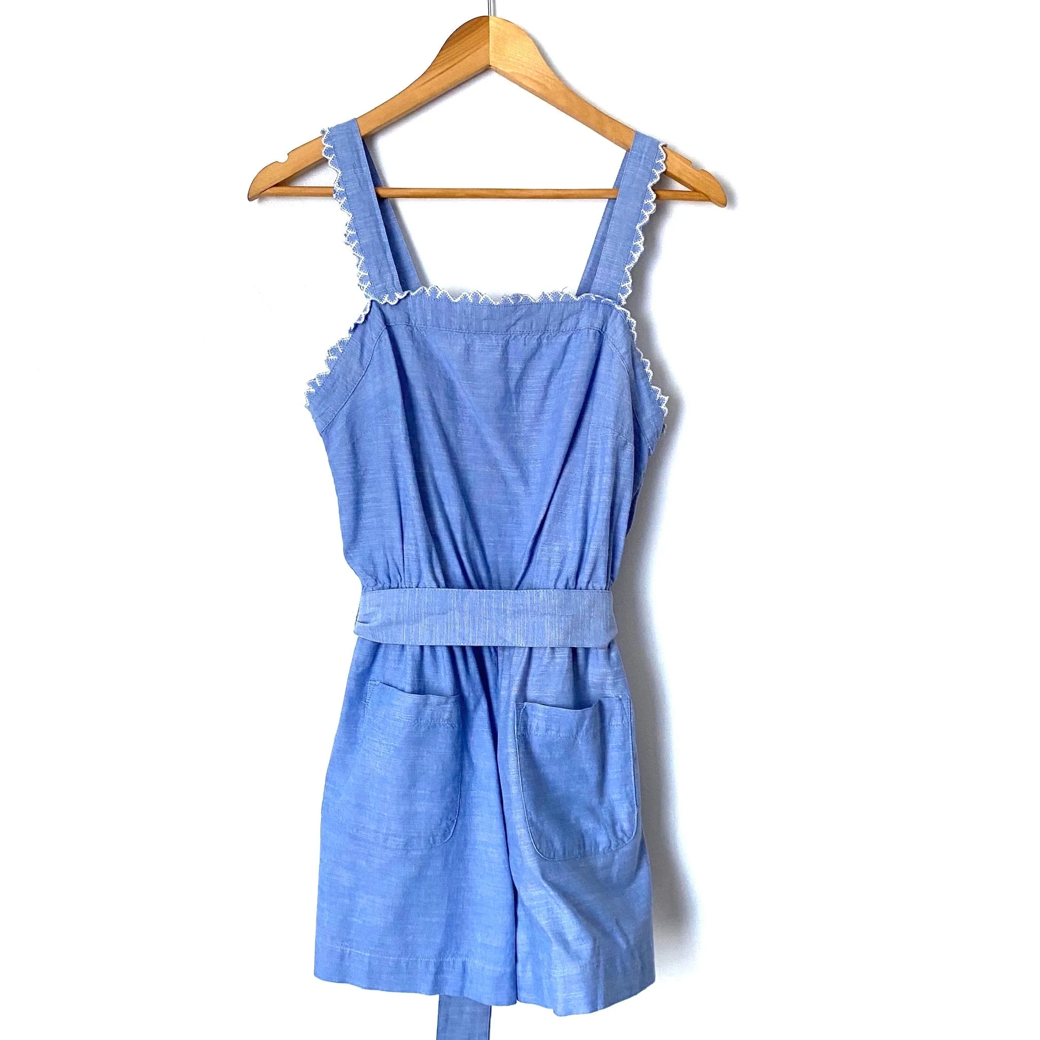 LOFT Beach Chambray Front Pockets Belted Romper- Size XS (see notes)
