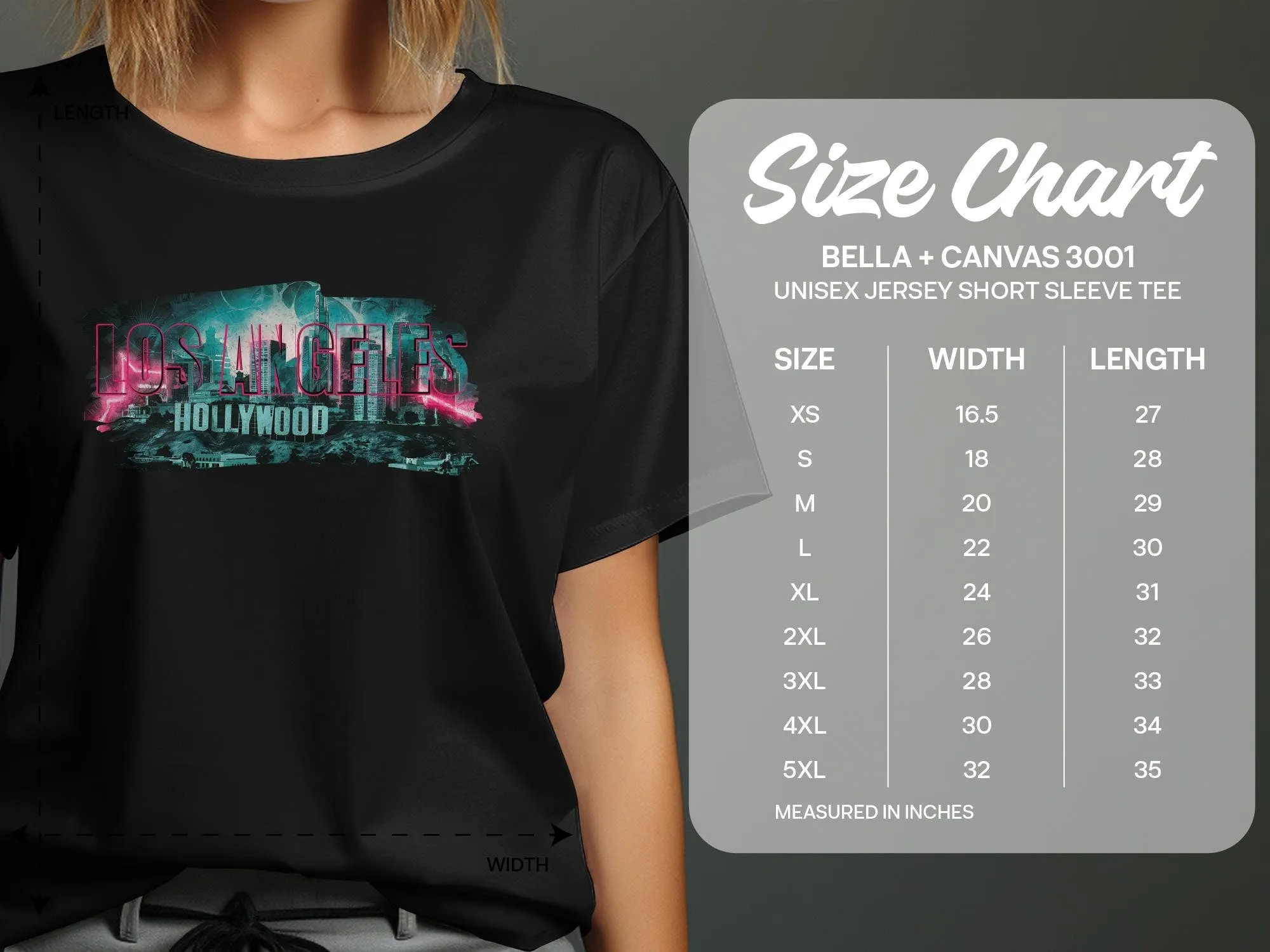 Los Angeles Hollywood Cityscape T-Shirt, Retro Los Angeles Skyline Tee, Neon Lights LA Hollywood Graphic T-Shirt