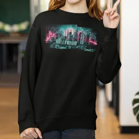 Los Angeles Hollywood Cityscape T-Shirt, Retro Los Angeles Skyline Tee, Neon Lights LA Hollywood Graphic T-Shirt