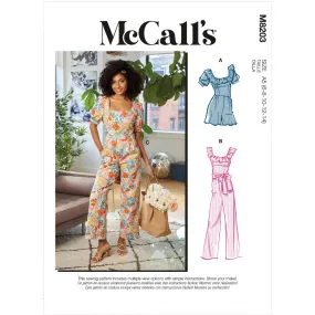 M8203 Misses' Romper, Jumpsuits & Sash (size: 16-18-20-22-24)