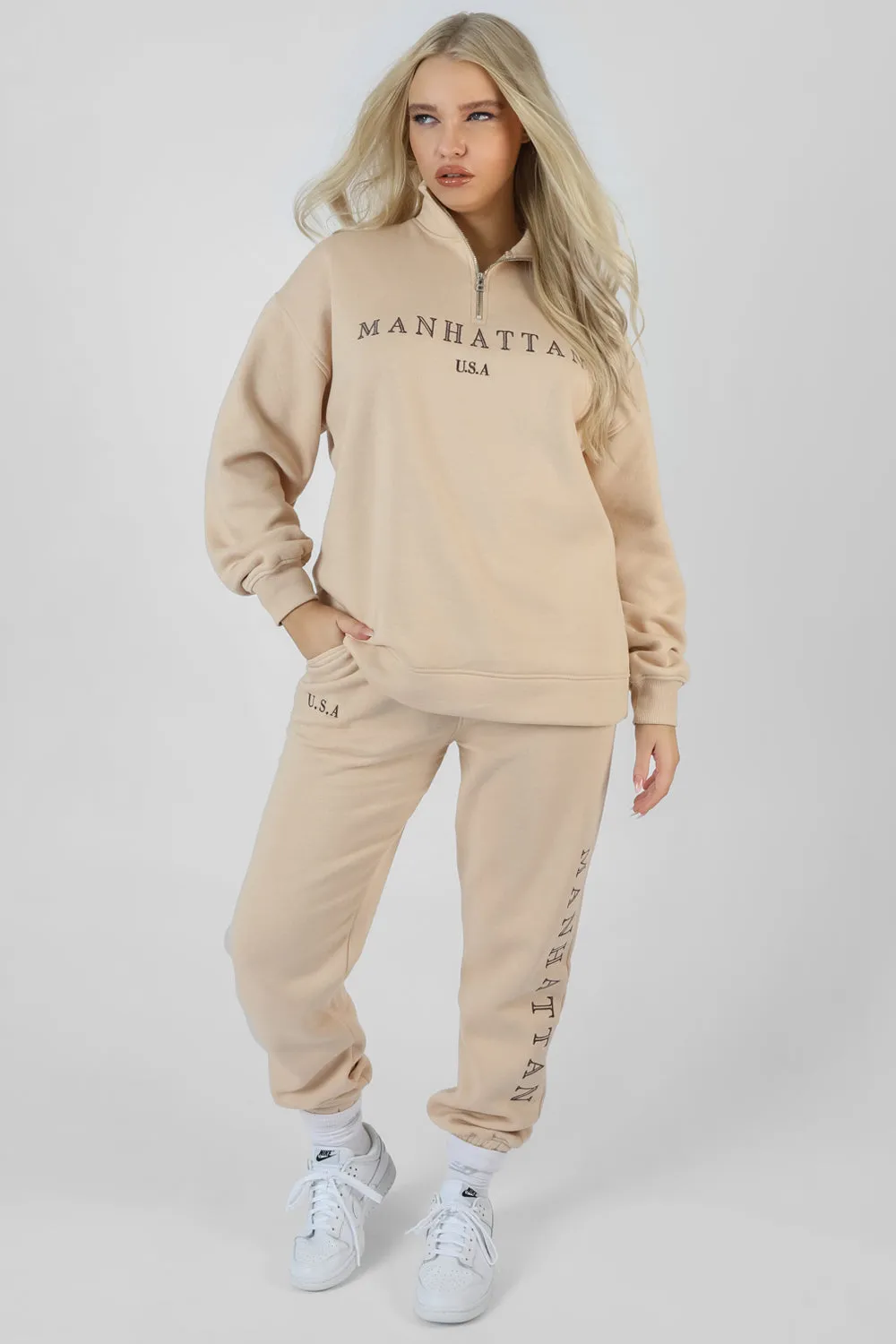 Manhattan Half Zip Pullover Sweatshirt Stone