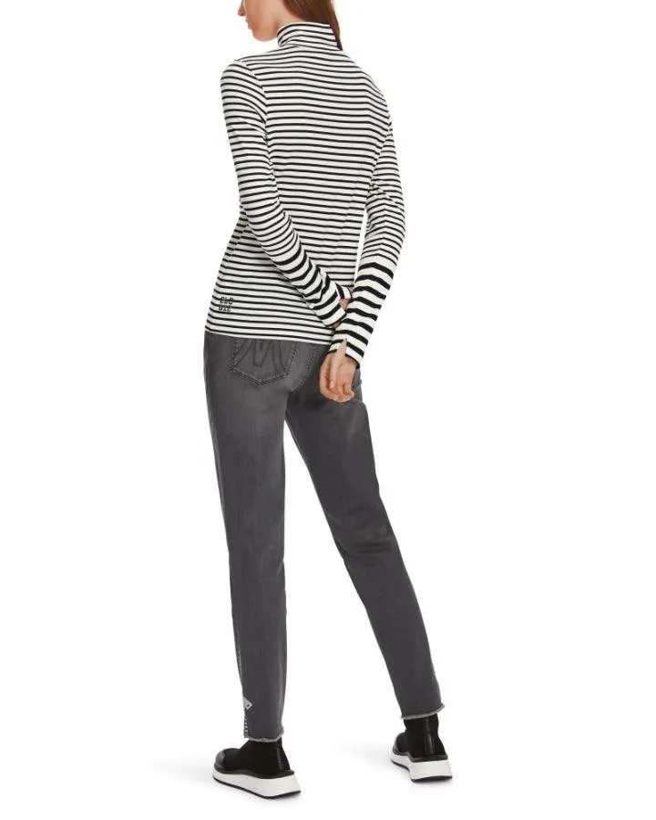 Marc Cain Cotton Stripe Funnel Neck Pullover