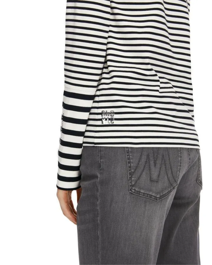 Marc Cain Cotton Stripe Funnel Neck Pullover