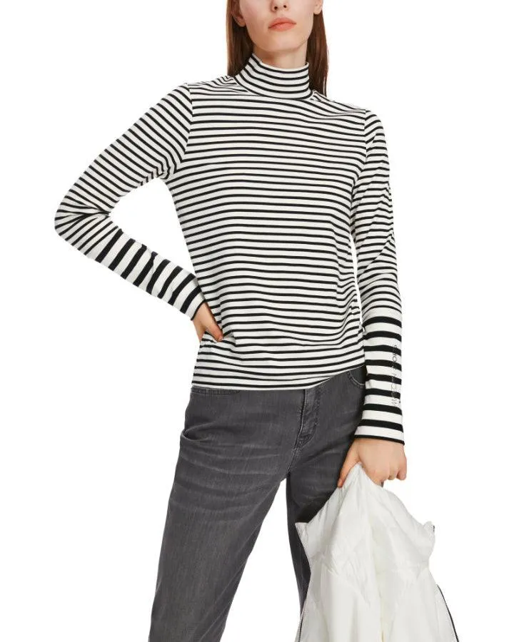 Marc Cain Cotton Stripe Funnel Neck Pullover