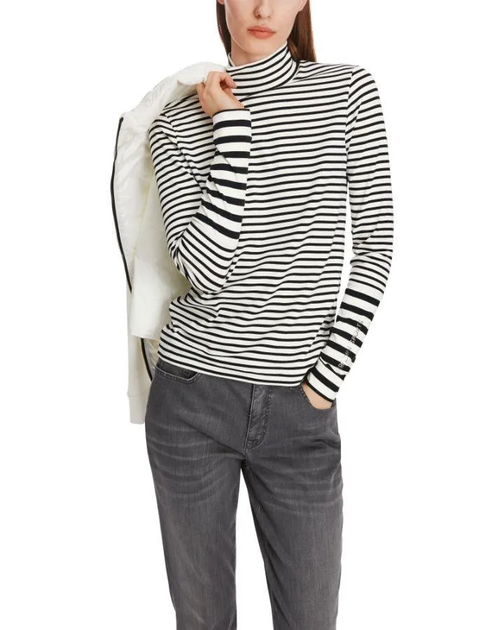 Marc Cain Cotton Stripe Funnel Neck Pullover