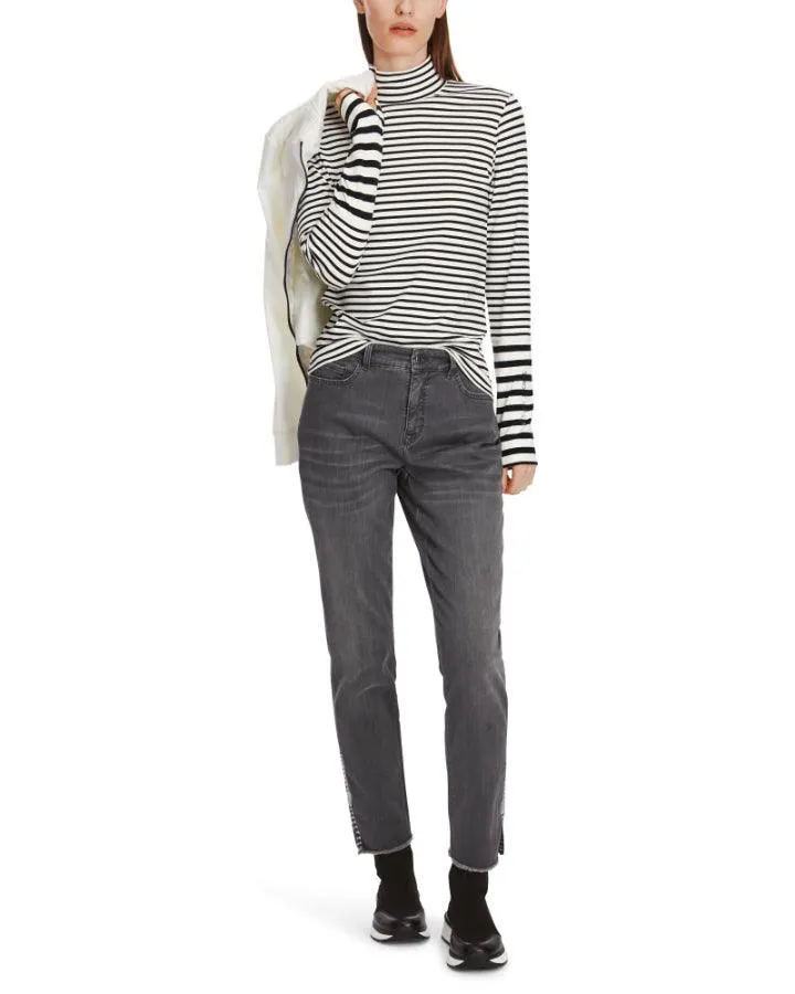 Marc Cain Cotton Stripe Funnel Neck Pullover