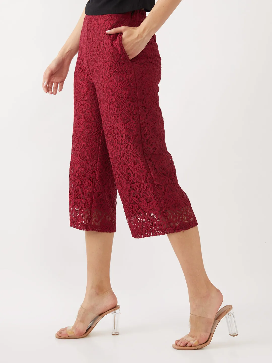 Maroon Lace Culottes