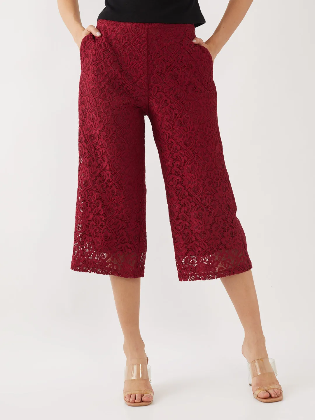 Maroon Lace Culottes