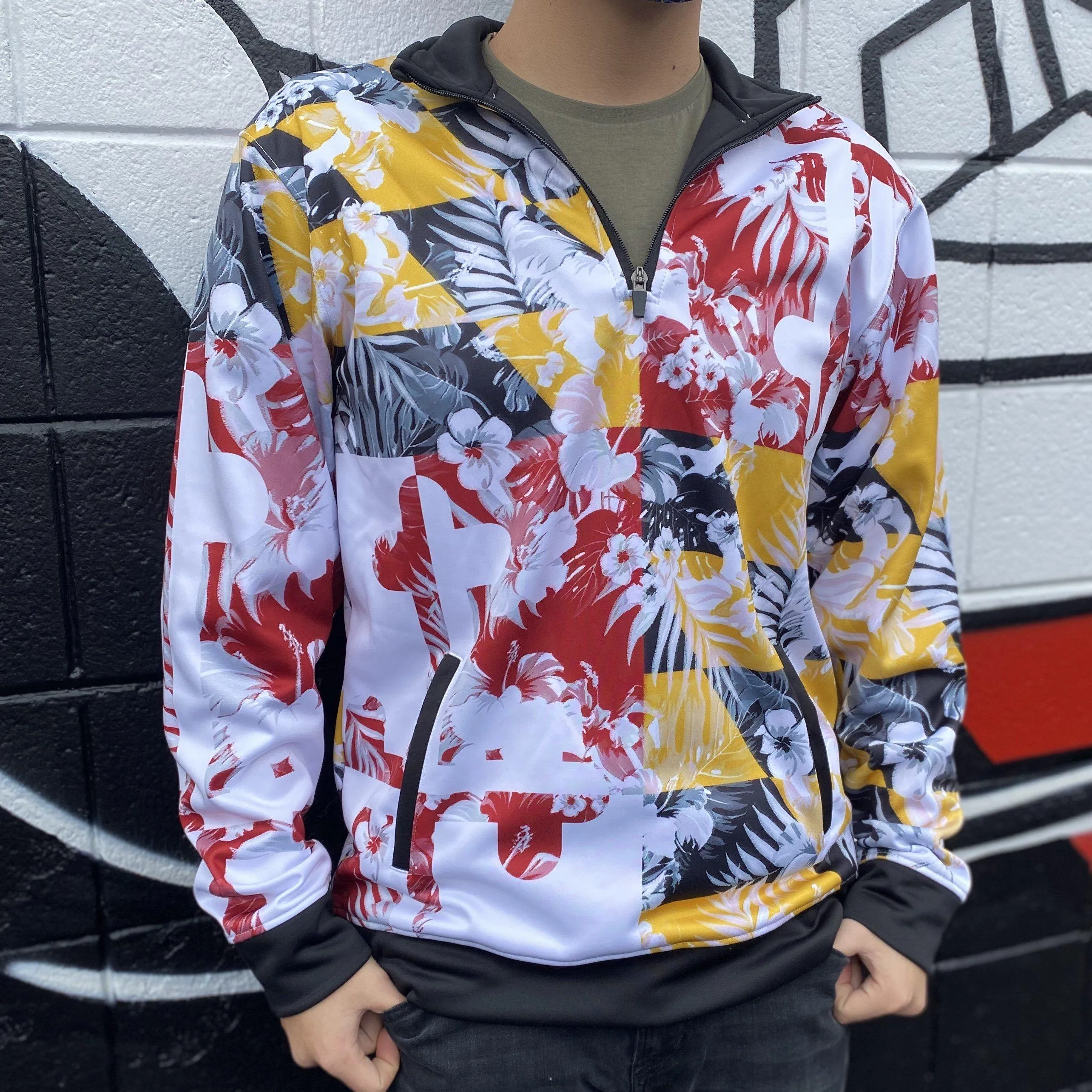 Maryland Flag Floral Hawaiian Pattern / Pullover