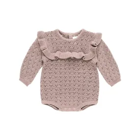 Mauve Ruffle Knit Romper | Girl