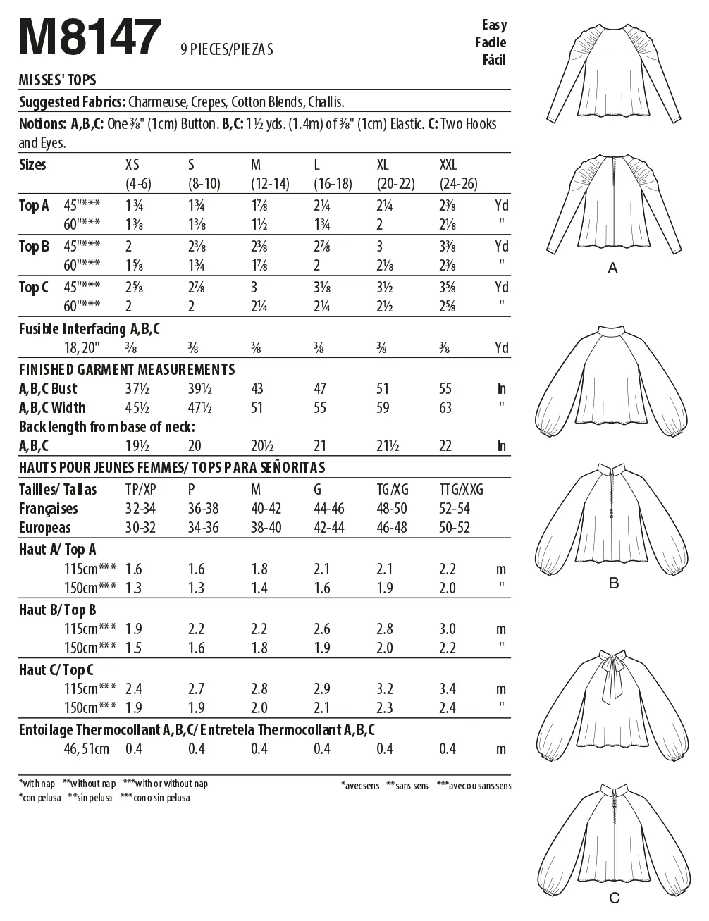 McCall's Pattern M8147 Misses' Tops