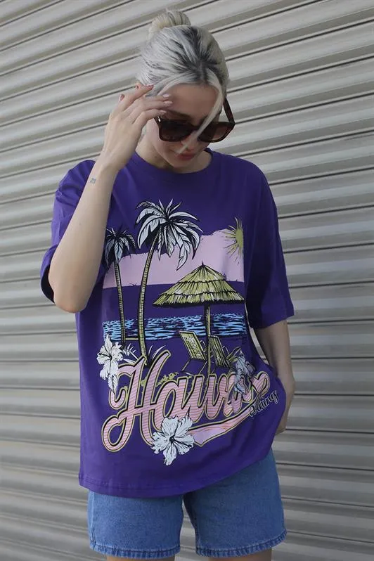 MDX Purple Printed Bicycle Collar Women's T-Shirt MG1765 - Tlalnepantla