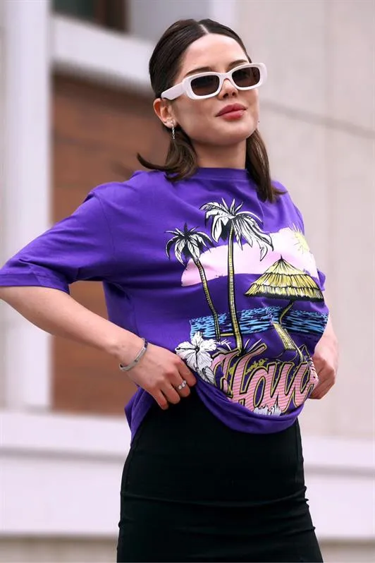 MDX Purple Printed Bicycle Collar Women's T-Shirt MG1765 - Tlalnepantla