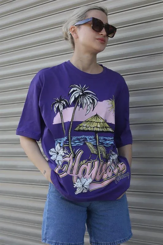 MDX Purple Printed Bicycle Collar Women's T-Shirt MG1765 - Tlalnepantla