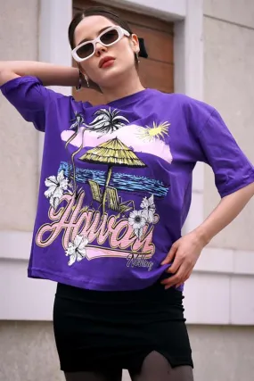 MDX Purple Printed Bicycle Collar Women's T-Shirt MG1765 - Tlalnepantla