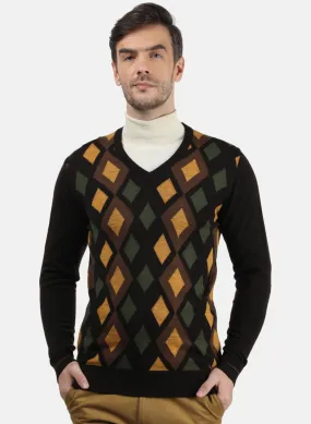 Men Black & Green Solid Pullover