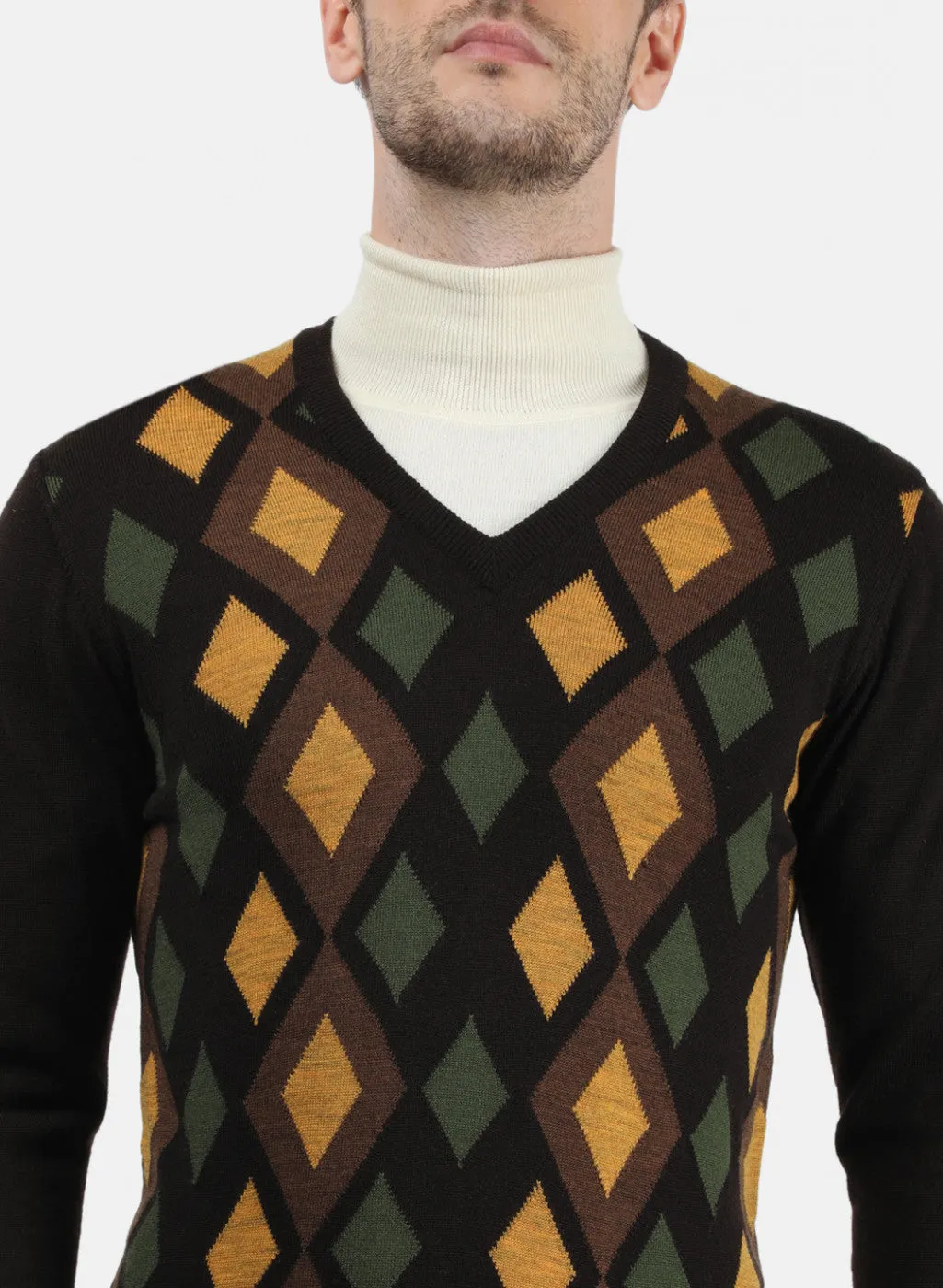 Men Black & Green Solid Pullover