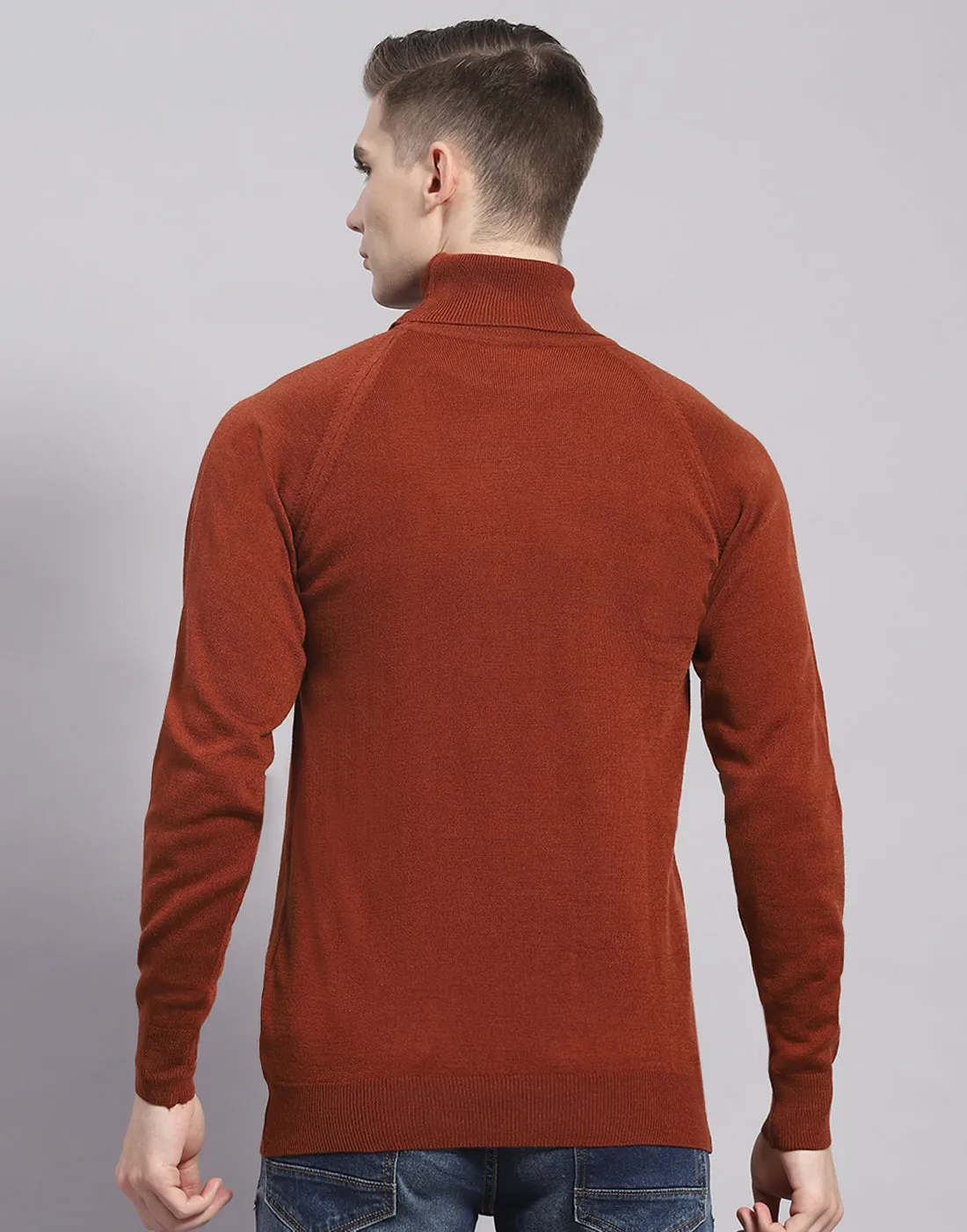 Men Brown Solid H Neck Full Sleeve Pullover