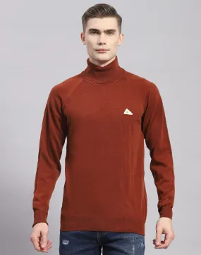 Men Brown Solid H Neck Full Sleeve Pullover