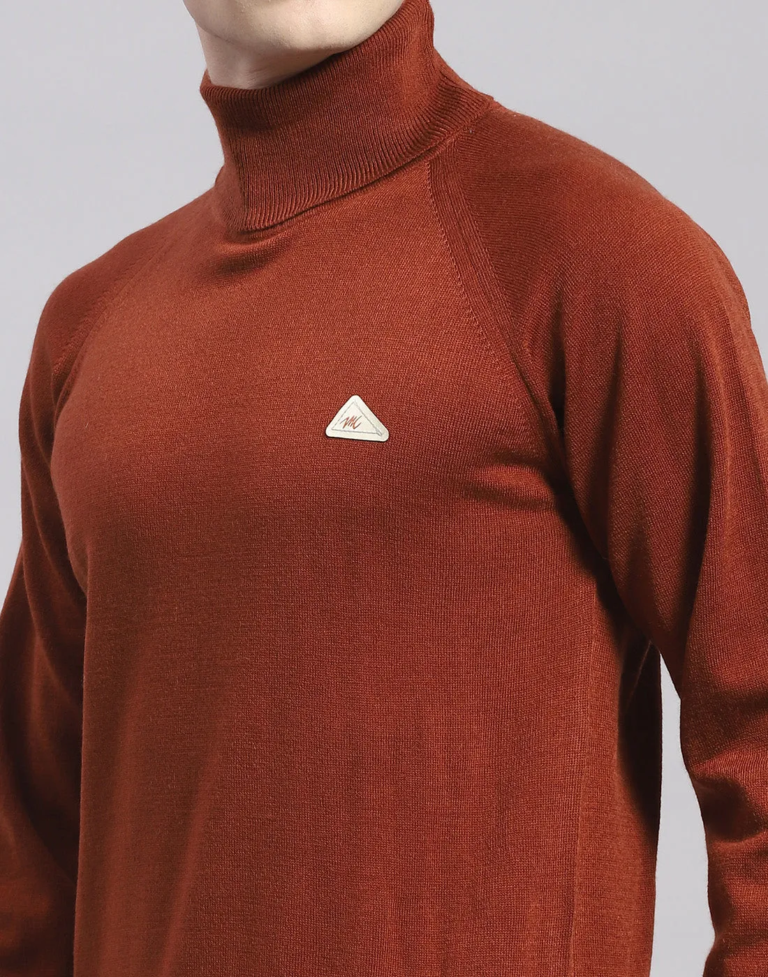 Men Brown Solid H Neck Full Sleeve Pullover