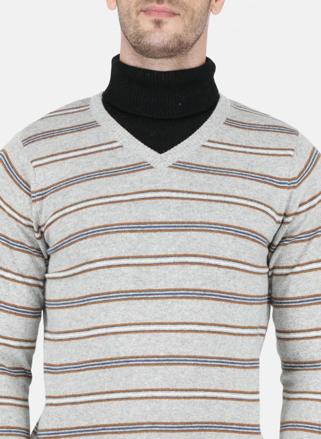 Men Grey Stripe Pullover