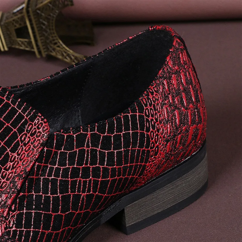 Men Pointed Crocodile Pattern Oxford Shoes