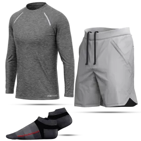 Men's Light Grey Long Sleeve T-Shirt, Sports Shorts & Socks Set