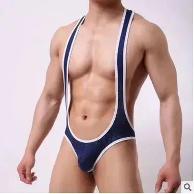 Men's Mesh Breathable One-piece Underwear Bodysuit thong Vest Pants