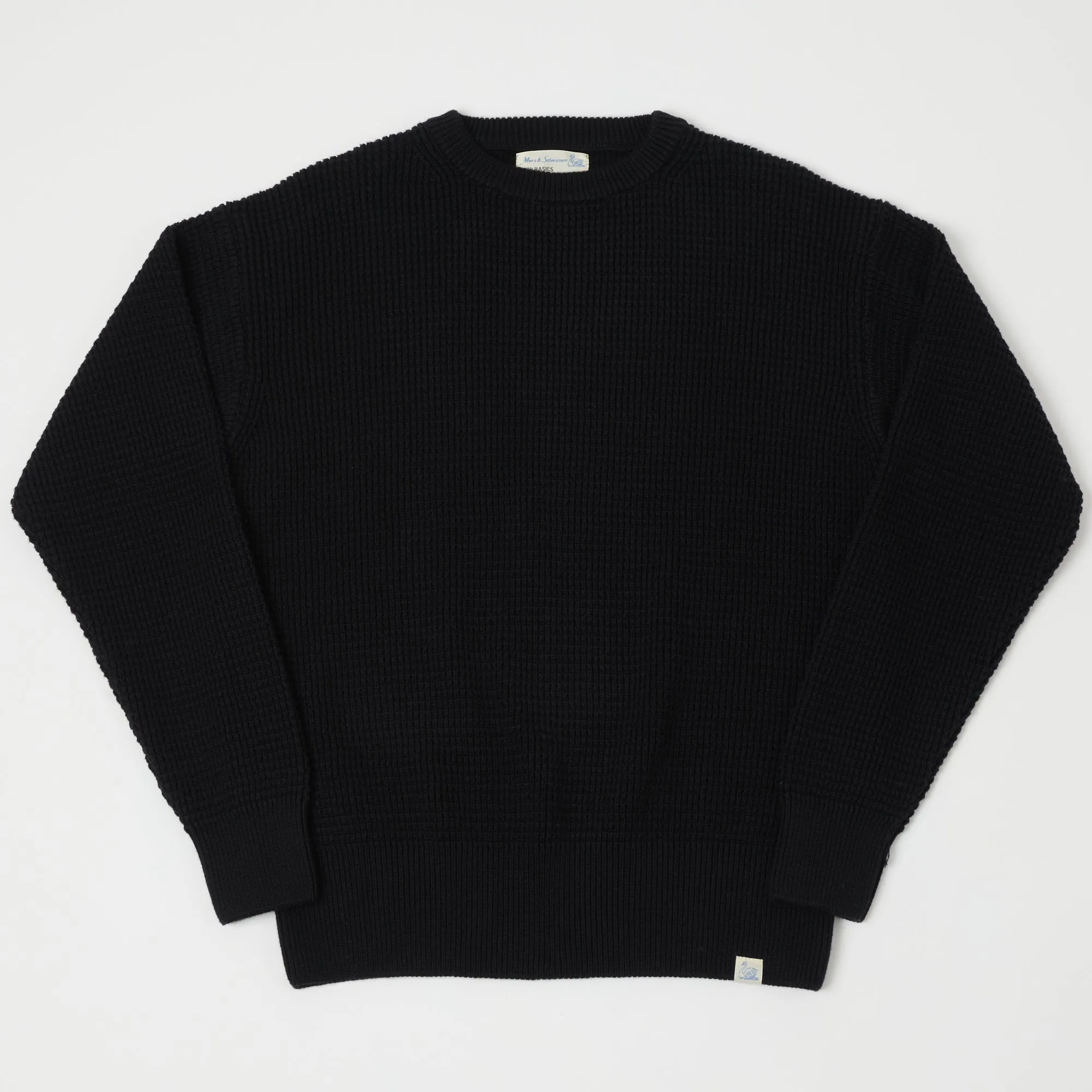 Merz b. Schwanen CCWC01 Knit Crew Waffle Pullover - Deep Black