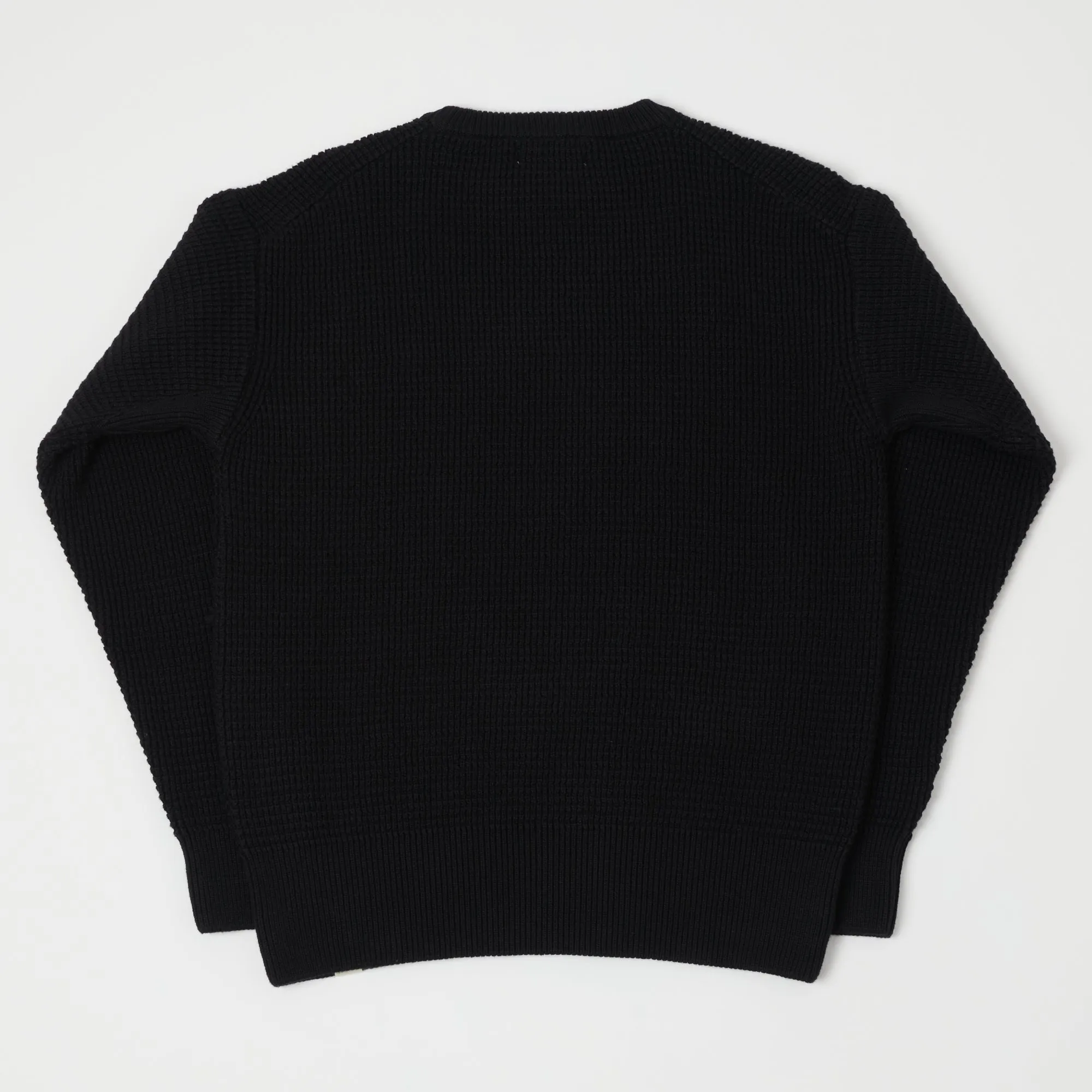 Merz b. Schwanen CCWC01 Knit Crew Waffle Pullover - Deep Black