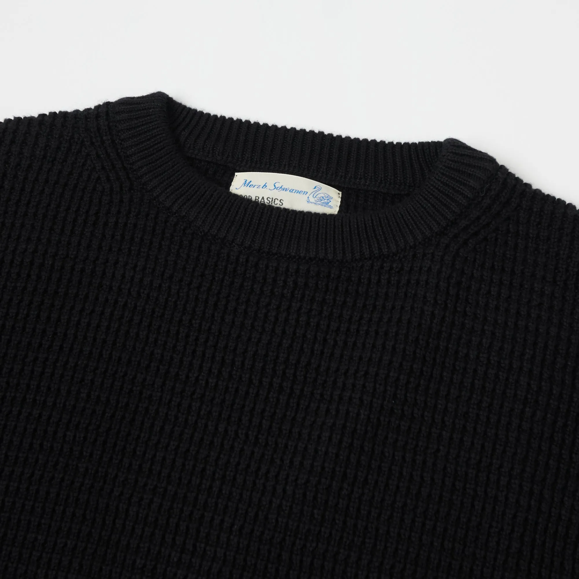 Merz b. Schwanen CCWC01 Knit Crew Waffle Pullover - Deep Black