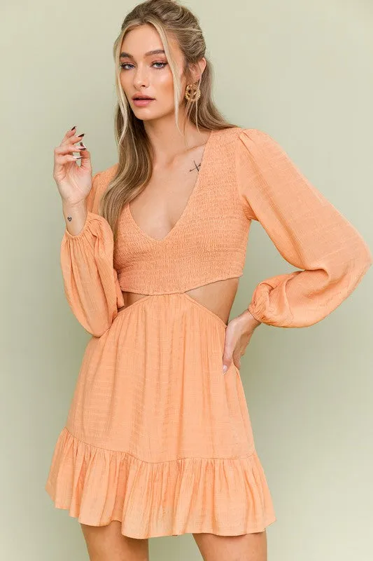 Michella V-Neck Smocking Bodice Dress