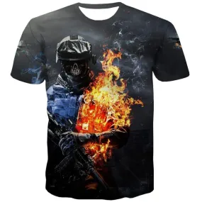 Military T-shirt Men Ocean T shirts Funny Skull T-shirts 3d Gun Tshirts Casual War Shirt Print