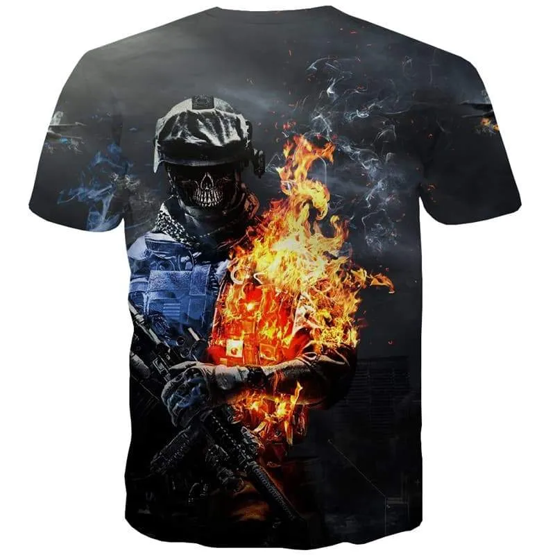 Military T-shirt Men Ocean T shirts Funny Skull T-shirts 3d Gun Tshirts Casual War Shirt Print