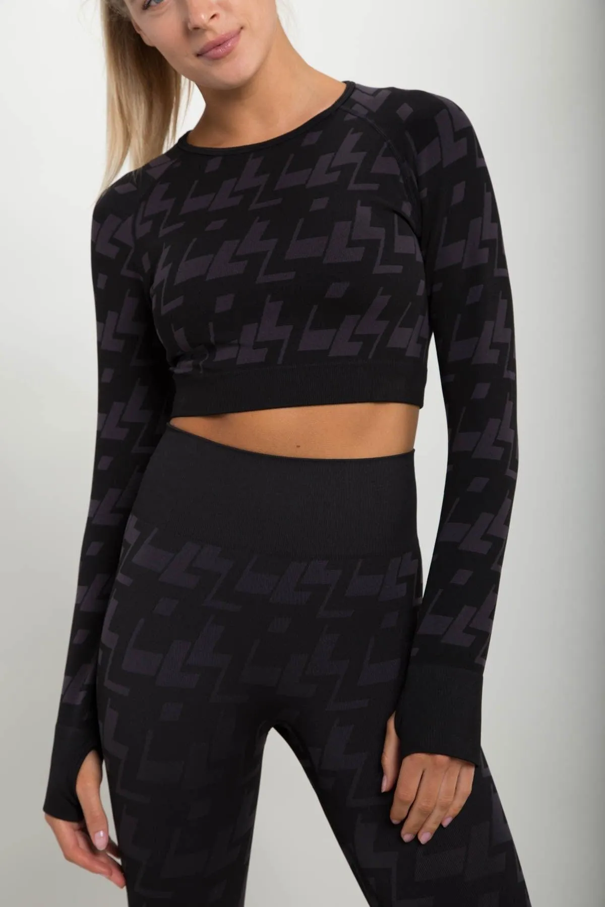 Mono B Seamless Geometric High-Waisted Legging - Charcoal