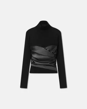 MW24FWTP33600 KYNLEE mesh jersey turtleneck with leather panel