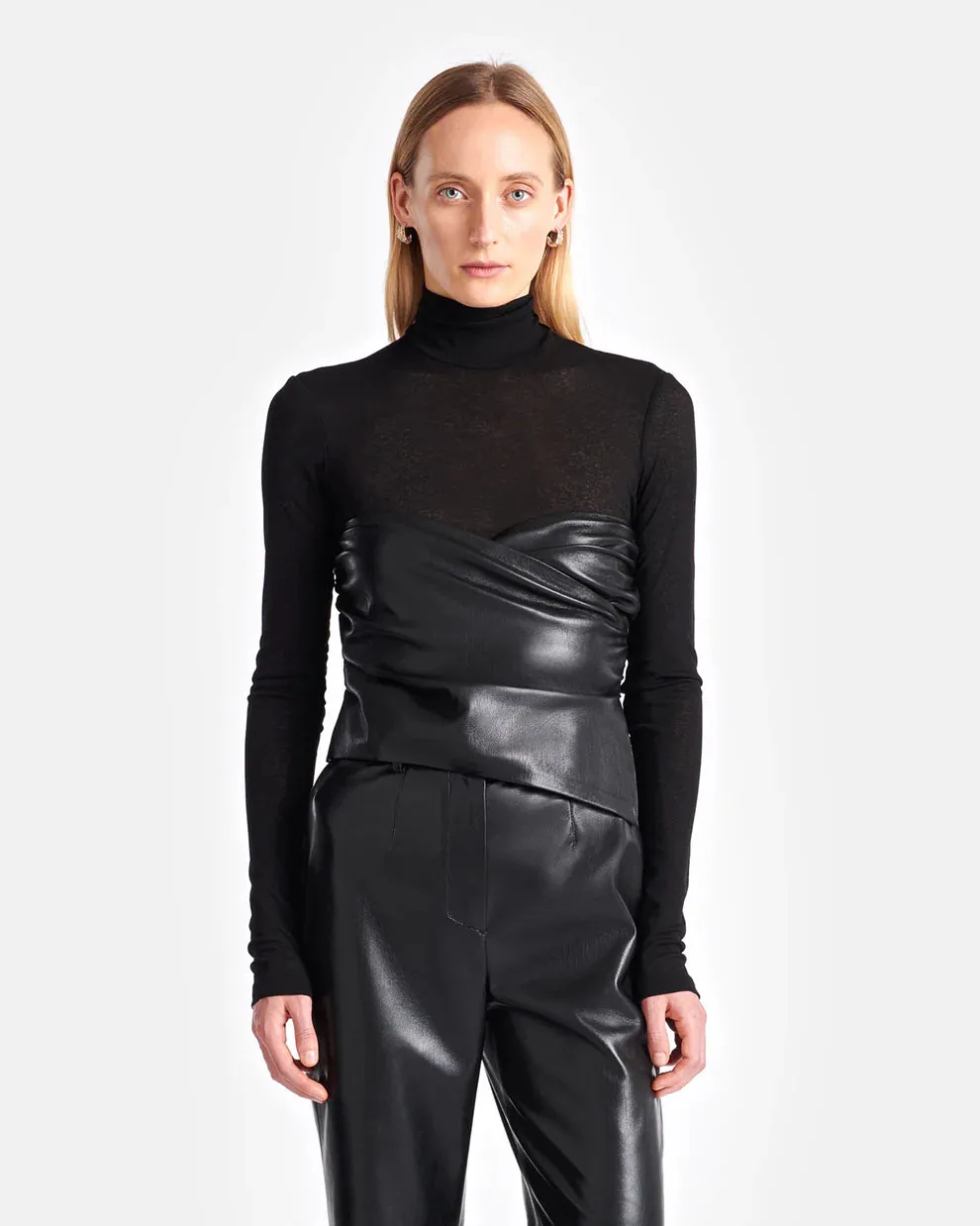 MW24FWTP33600 KYNLEE mesh jersey turtleneck with leather panel