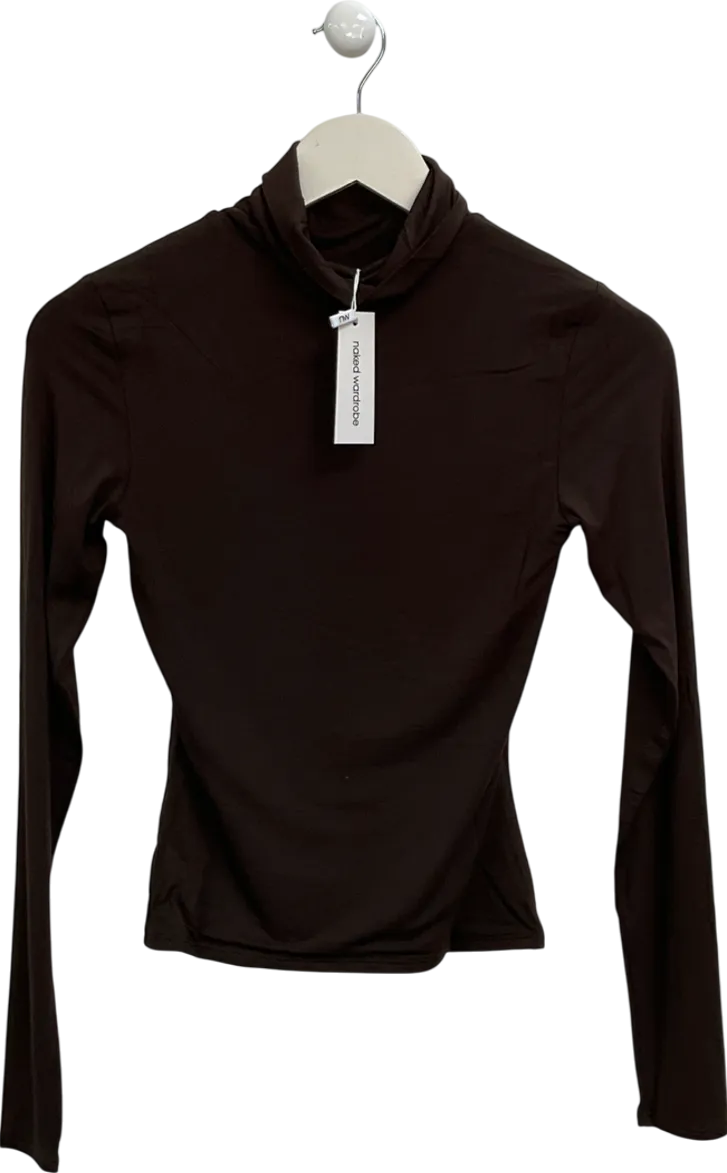 Naked Wardrobe Brown Smooth Turtleneck Longsleeve Top UK S