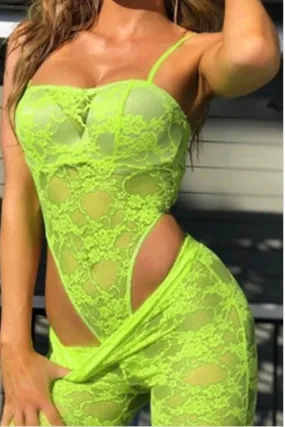 Neon Lights Out Lace Bodysuit Top