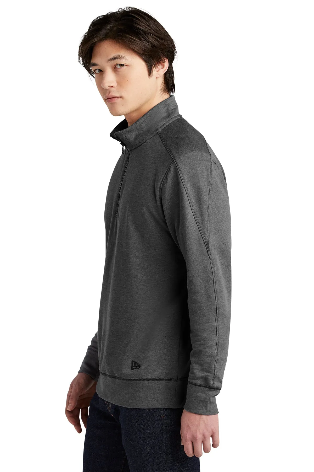 New Era Tri Blend Fleece Custom Quarter Zips, Black Heather