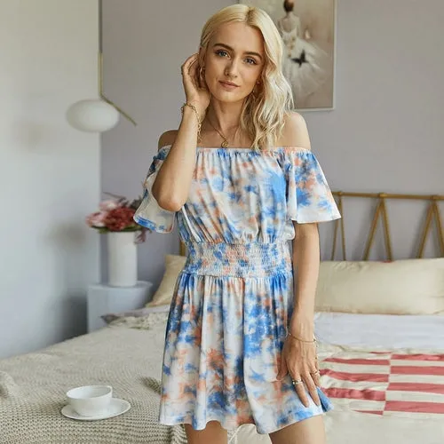 Off Shoulder Tie-dye Printed Romper