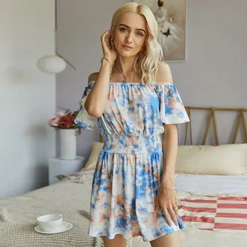 Off Shoulder Tie-dye Printed Romper