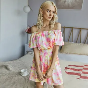 Off Shoulder Tie-dye Printed Romper