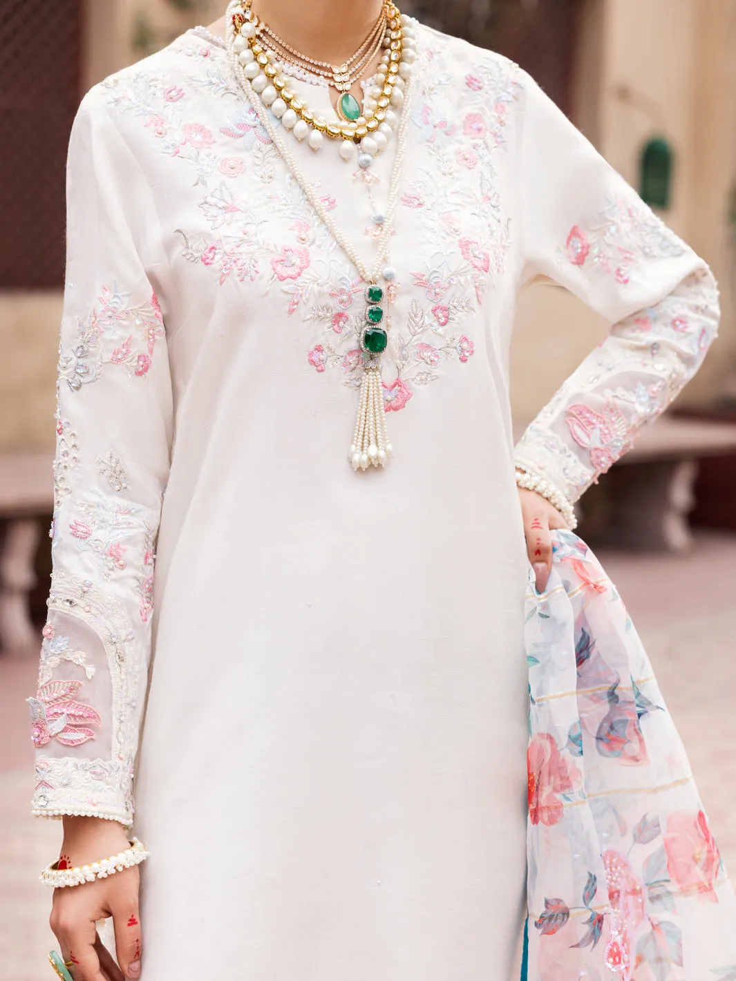 Off White Raw Silk 3 Piece Formal Stitched - AL-3PS-LS-473