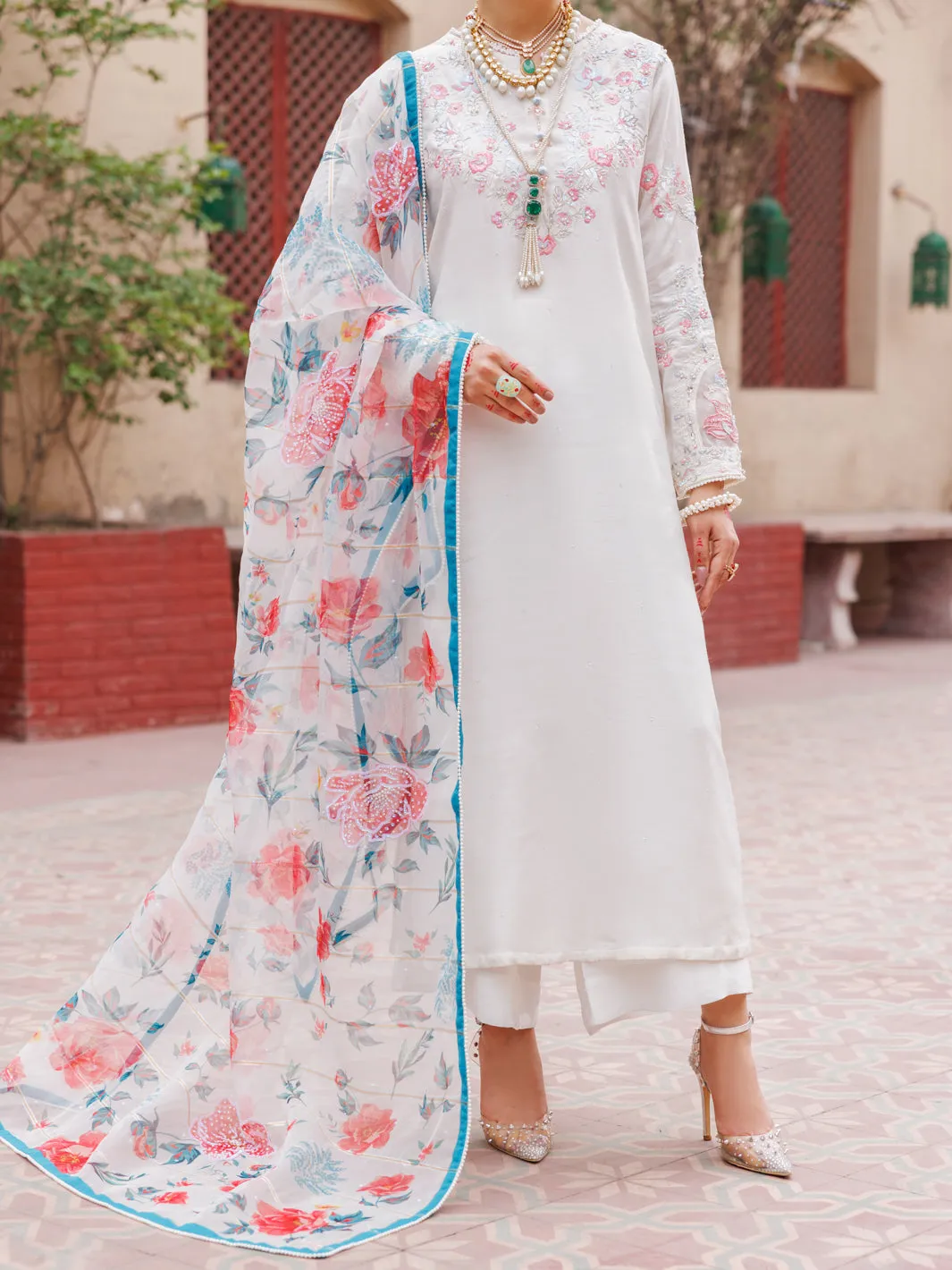 Off White Raw Silk 3 Piece Formal Stitched - AL-3PS-LS-473